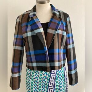 Chic Plaid Blazer in Blue and Brown